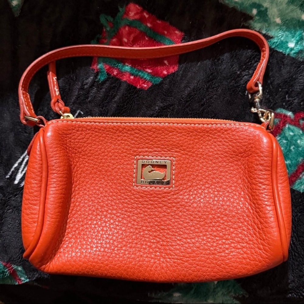 Dooney & Bourke Orange Pebbled Leather Mini Barrel Zip Top Handle Hand Bag Y2K